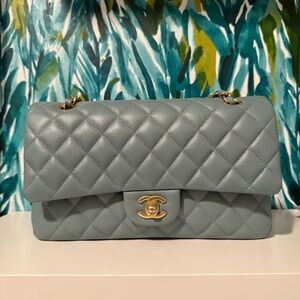 2018 Chanel 18C Iridescent Caviar Quilted Medium Double Flap Light Blue